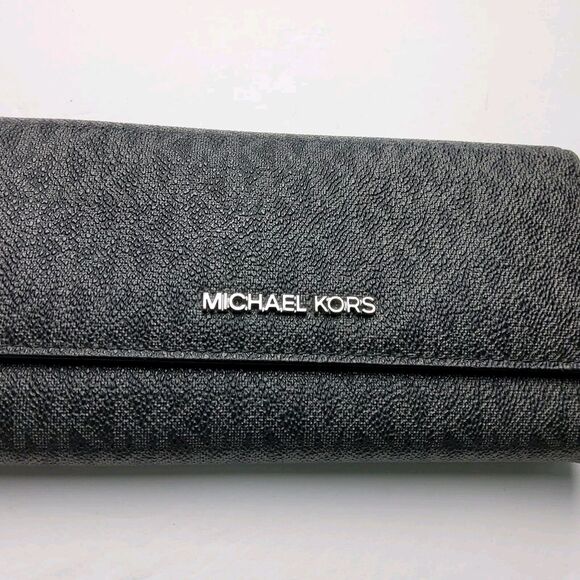 Michael Kors MK Signature Trifold Snap Wallet Black - Picture 2 of 7